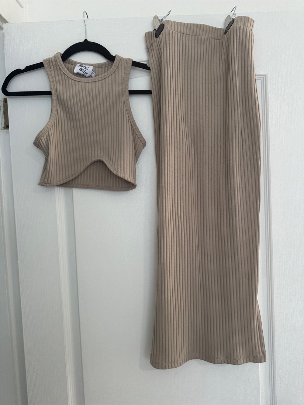Princess Polly set Ribbed Crop Tank and Maxi Skirt Set - Neutral Beige